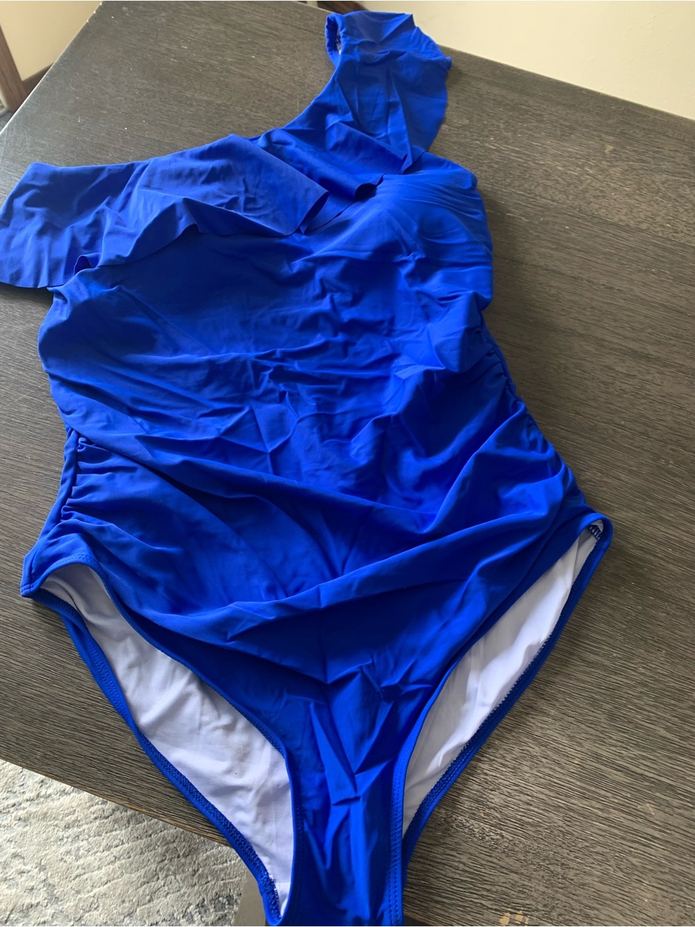 Ladies One-Shoulder Ruffle Blue Swimsuit. XXL. New!